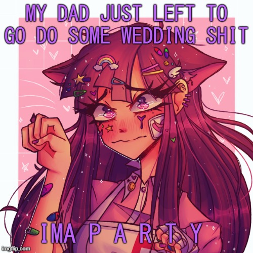 Not really its 1:05am | MY DAD JUST LEFT TO GO DO SOME WEDDING SHIT; IMA P A R T Y | image tagged in p | made w/ Imgflip meme maker