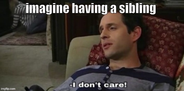 -I don't care! | imagine having a sibling | image tagged in -i don't care | made w/ Imgflip meme maker