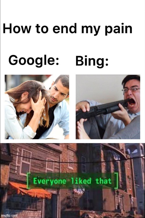 Google vs Bing | image tagged in everyone liked that | made w/ Imgflip meme maker