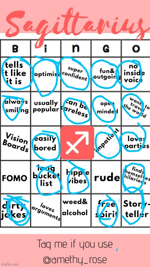 Sagittarius official bingo | image tagged in sagittarius official bingo | made w/ Imgflip meme maker