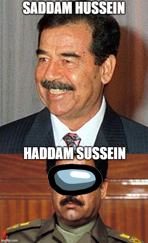 Saddam Hussein | SADDAM HUSSEIN; HADDAM SUSSEIN | image tagged in saddam,iraq,kuwait,america,navy seals,war | made w/ Imgflip meme maker