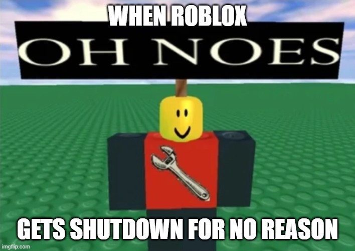 noes | WHEN ROBLOX; GETS SHUTDOWN FOR NO REASON | image tagged in memes,roblox,noes | made w/ Imgflip meme maker