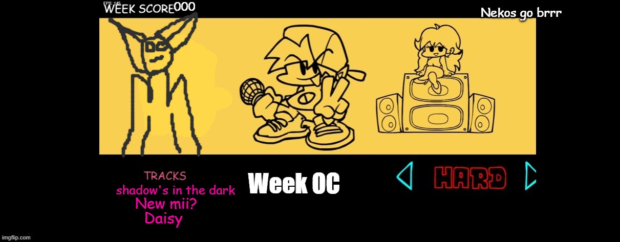 I saw this and wanted to do this -_- | 000; Nekos go brrr; Week OC; shadow's in the dark; New mii? Daisy | image tagged in fnf custom week | made w/ Imgflip meme maker