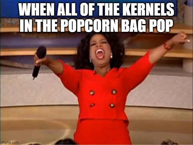 free nopal | WHEN ALL OF THE KERNELS IN THE POPCORN BAG POP | image tagged in memes,oprah you get a | made w/ Imgflip meme maker