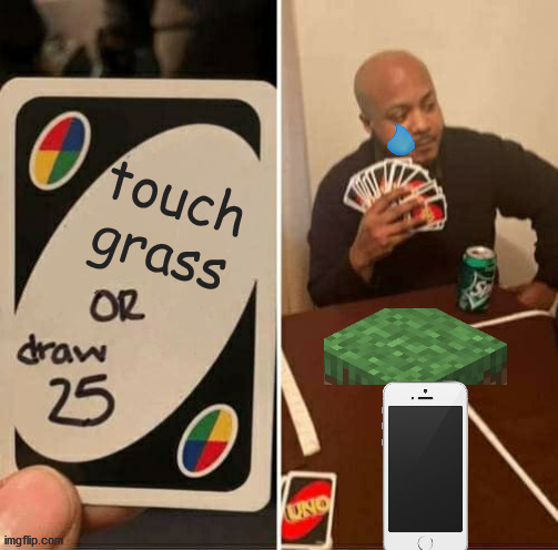 DONT TOUCH THE GRASS | touch grass | image tagged in memes,uno draw 25 cards | made w/ Imgflip meme maker