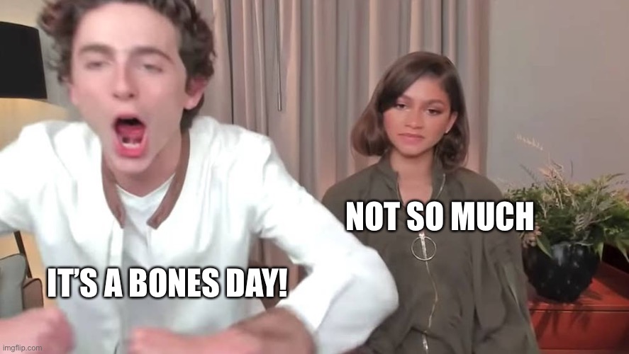 Chalamet Zendaya | NOT SO MUCH; IT’S A BONES DAY! | image tagged in chalamet zendaya | made w/ Imgflip meme maker