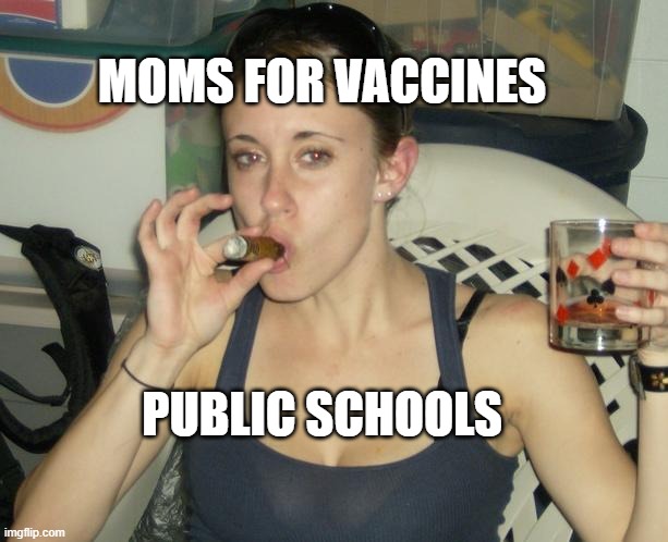 Casey Anthony Mother's Day  | MOMS FOR VACCINES; PUBLIC SCHOOLS | image tagged in casey anthony mother's day | made w/ Imgflip meme maker