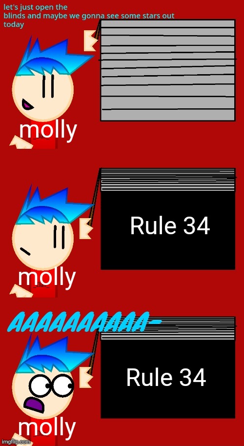 why tho. | molly; Rule 34; molly; Rule 34; molly | image tagged in let's just open the blinds,tgamm,molly mcgee,crappy memes | made w/ Imgflip meme maker