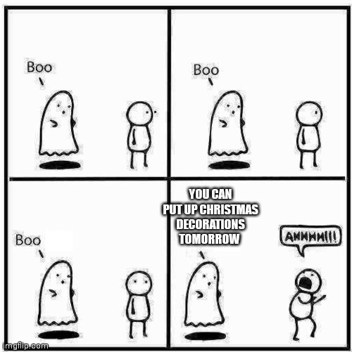 Only 2 months left in 2021(happy Halloween btw) |  YOU CAN PUT UP CHRISTMAS DECORATIONS TOMORROW | image tagged in ghost boo,ghost,halloween,happy halloween,christmas decorations,2021 | made w/ Imgflip meme maker