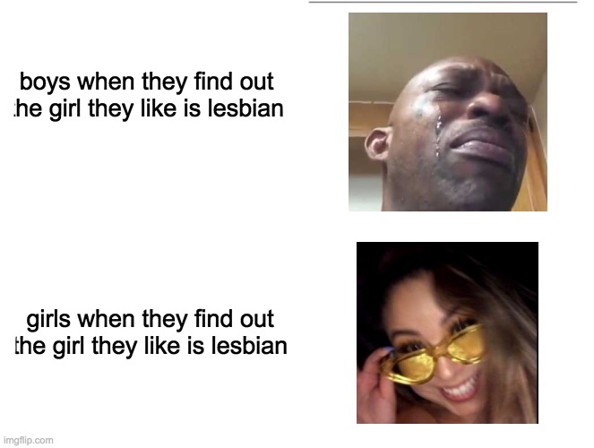 Blank Comic Panel 2x2 | boys when they find out the girl they like is lesbian; girls when they find out the girl they like is lesbian | image tagged in memes,blank comic panel 2x2 | made w/ Imgflip meme maker