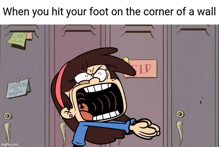 Ultimate Chang battle cry |  When you hit your foot on the corner of a wall | image tagged in relatable,the loud house,sid chang,screaming,foot,pain scream | made w/ Imgflip meme maker
