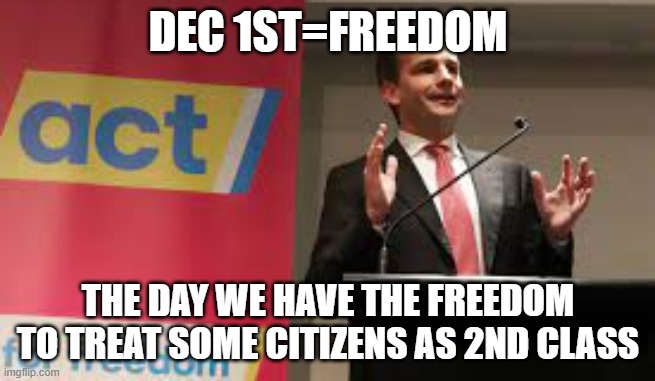 ACT freedom | DEC 1ST=FREEDOM; THE DAY WE HAVE THE FREEDOM TO TREAT SOME CITIZENS AS 2ND CLASS | image tagged in action | made w/ Imgflip meme maker