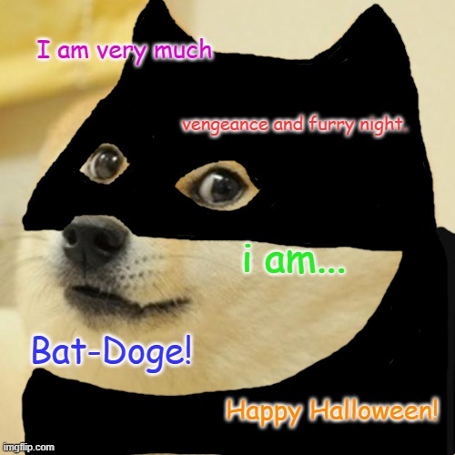 And Robin is of course a chi Wawa. | I am very much; vengeance and furry night. i am... Bat-Doge! Happy Halloween! | image tagged in memes,doge,bat-doge,happy halloween | made w/ Imgflip meme maker