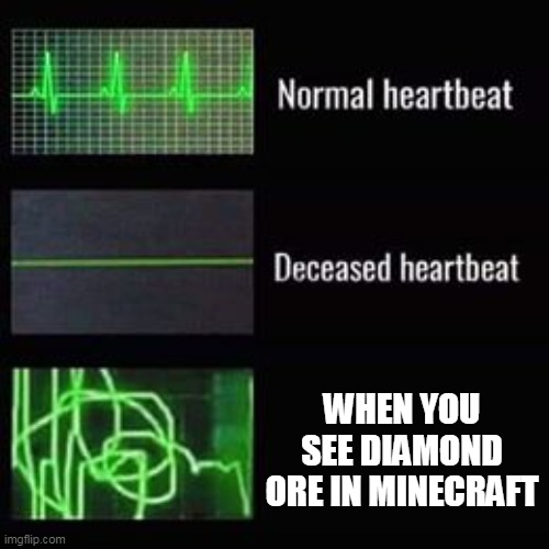 heartbeat rate | WHEN YOU SEE DIAMOND ORE IN MINECRAFT | image tagged in heartbeat rate | made w/ Imgflip meme maker
