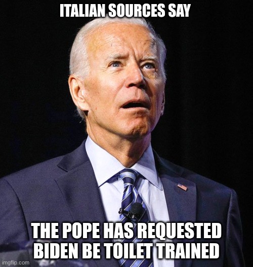 Biden needs toilet training | ITALIAN SOURCES SAY; THE POPE HAS REQUESTED BIDEN BE TOILET TRAINED | image tagged in joe biden | made w/ Imgflip meme maker