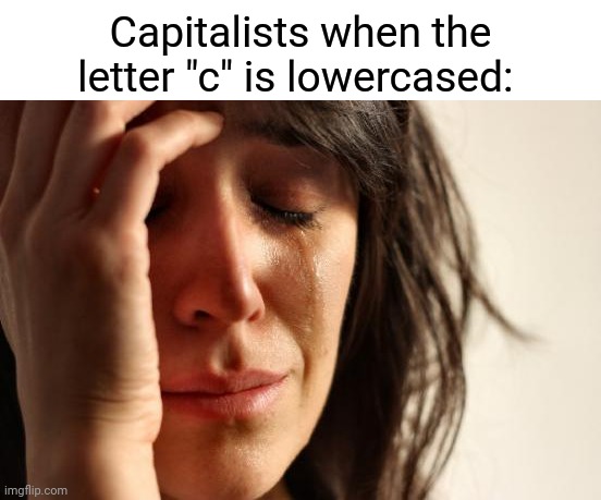Lowercase | Capitalists when the letter "c" is lowercased: | image tagged in memes,first world problems,capitalism,letter,joke,funny memes | made w/ Imgflip meme maker