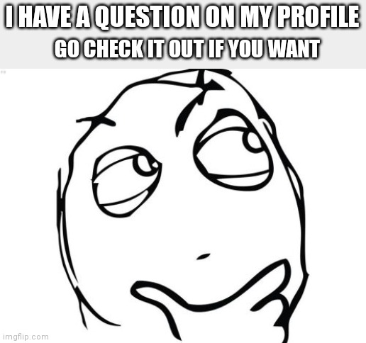 Answer it if you want ig | I HAVE A QUESTION ON MY PROFILE; GO CHECK IT OUT IF YOU WANT | image tagged in memes,question rage face | made w/ Imgflip meme maker