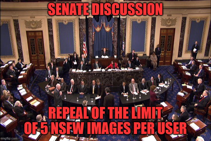 Senate floor | SENATE DISCUSSION; REPEAL OF THE LIMIT OF 5 NSFW IMAGES PER USER | image tagged in senate floor | made w/ Imgflip meme maker