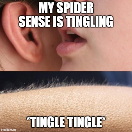 :O | MY SPIDER SENSE IS TINGLING; *TINGLE TINGLE* | image tagged in whisper and goosebumps | made w/ Imgflip meme maker