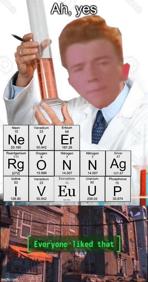 Chemistry Rickroll | image tagged in everyone liked that | made w/ Imgflip meme maker