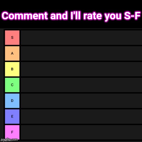 Tier List | Comment and I'll rate you S-F | image tagged in tier list | made w/ Imgflip meme maker