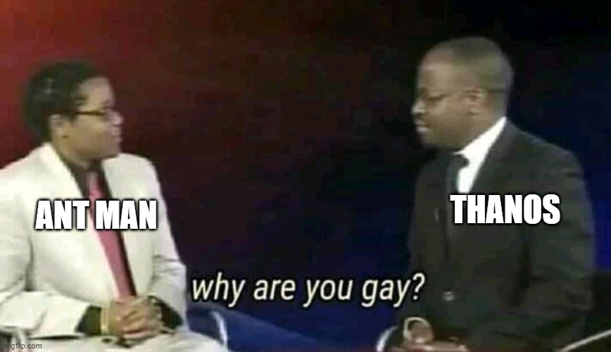 Why are you gay? | ANT MAN THANOS | image tagged in why are you gay | made w/ Imgflip meme maker