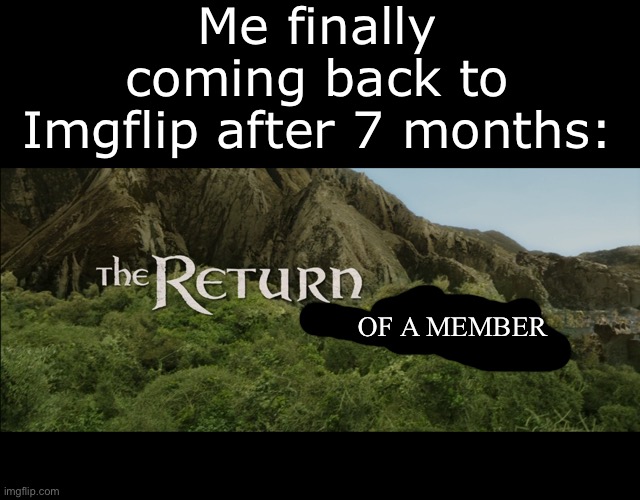 Finally back | Me finally coming back to Imgflip after 7 months:; OF A MEMBER | image tagged in return of the king | made w/ Imgflip meme maker