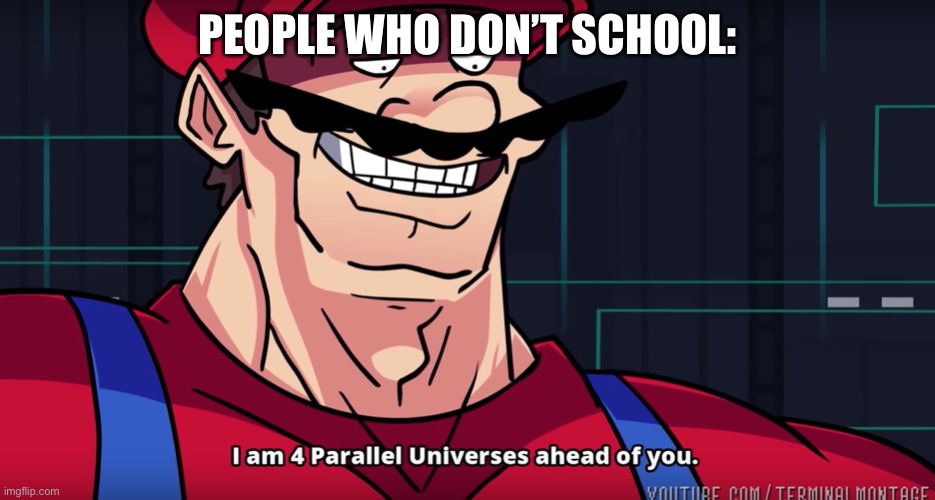 Mario I am four parallel universes ahead of you | PEOPLE WHO DON’T SCHOOL: | image tagged in mario i am four parallel universes ahead of you | made w/ Imgflip meme maker