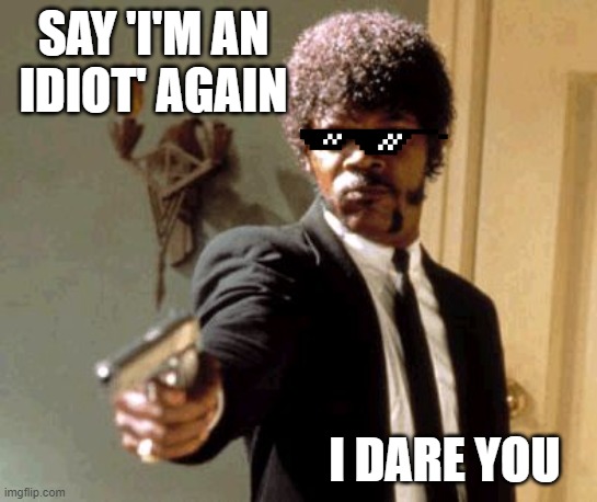 Don't mess with SLJ | SAY 'I'M AN IDIOT' AGAIN; I DARE YOU | image tagged in memes,say that again i dare you | made w/ Imgflip meme maker