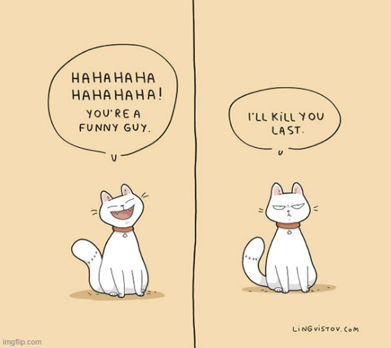 A Cat's Way Of Thinking | image tagged in memes,comics,cats,so funny,i'll kill you,end times | made w/ Imgflip meme maker