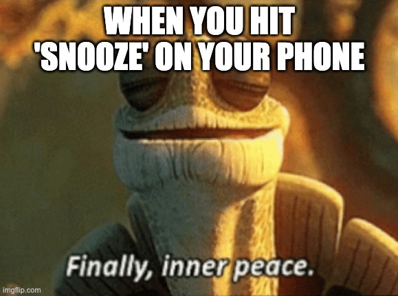 Finally, inner peace. | WHEN YOU HIT 'SNOOZE' ON YOUR PHONE | image tagged in finally inner peace,funny memes,sleep,alarm,peace | made w/ Imgflip meme maker