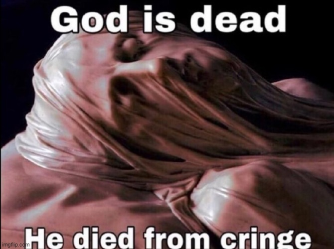 god died from cringe | image tagged in god died from cringe | made w/ Imgflip meme maker
