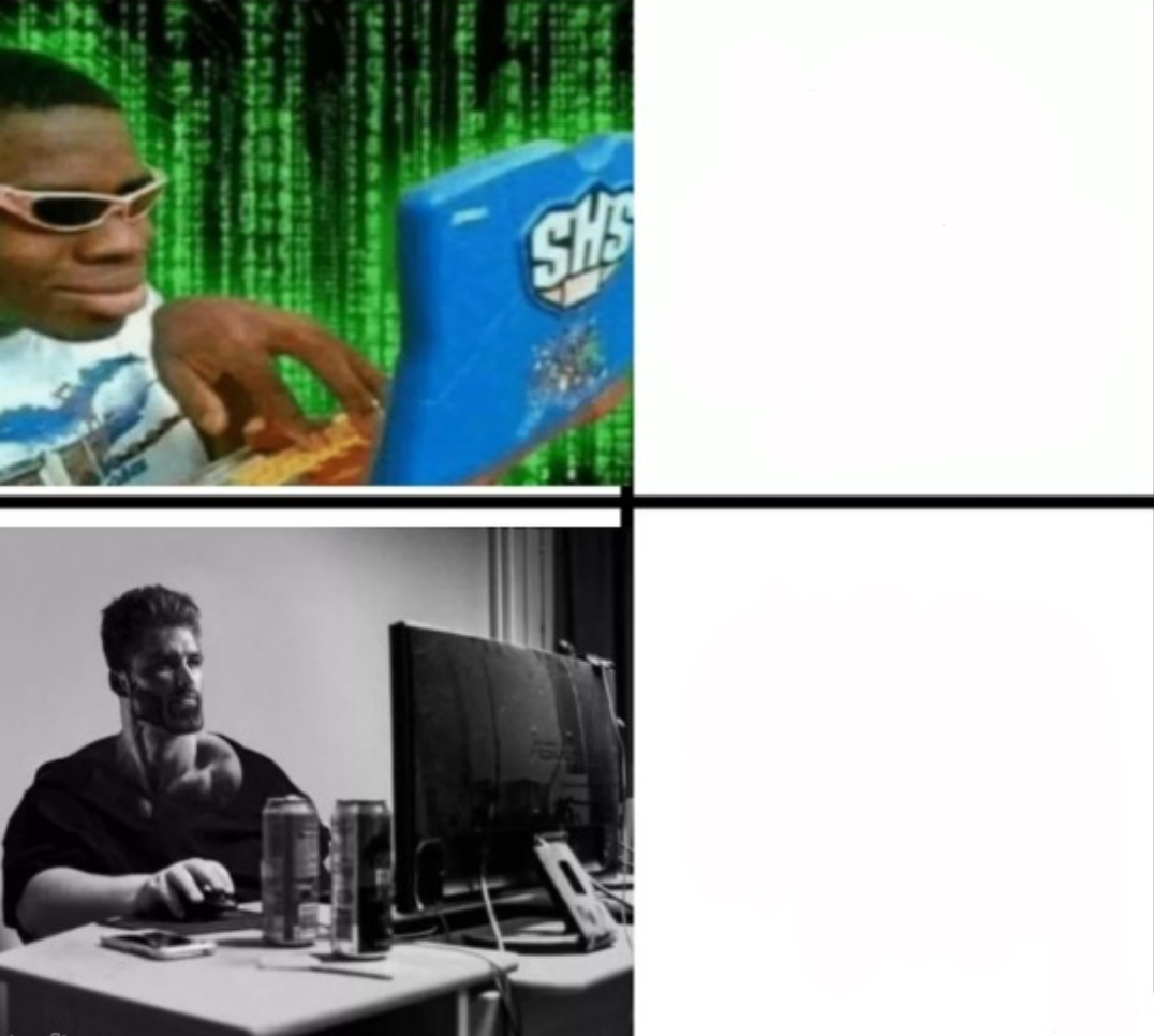 High Quality Virgin Hacker vs GigaChad Hacker Blank Meme Template