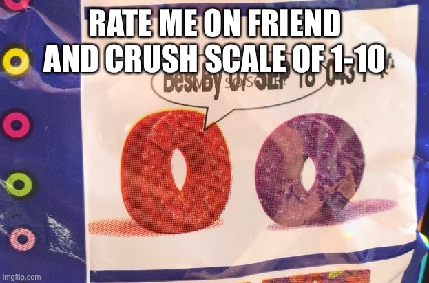 Best by 07 Sep 18 043 / 40 | RATE ME ON FRIEND AND CRUSH SCALE OF 1-10 | image tagged in best by 07 sep 18 043 / 40 | made w/ Imgflip meme maker