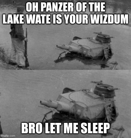 Panzer of the lake | OH PANZER OF THE LAKE WATE IS YOUR WIZDUM; BRO LET ME SLEEP | image tagged in panzer of the lake | made w/ Imgflip meme maker