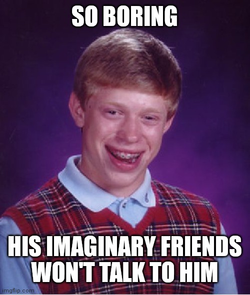 Bad Luck Brian Meme | SO BORING HIS IMAGINARY FRIENDS
WON'T TALK TO HIM | image tagged in memes,bad luck brian | made w/ Imgflip meme maker