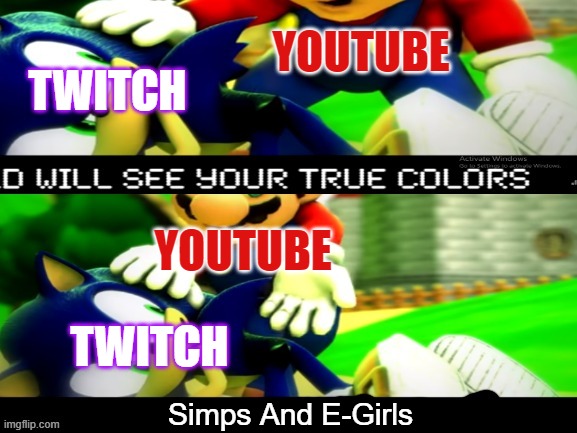 The World Will See your True Colors | YOUTUBE; TWITCH; YOUTUBE; TWITCH; Simps And E-Girls | image tagged in the world will see your true colors,twitch,youtube | made w/ Imgflip meme maker