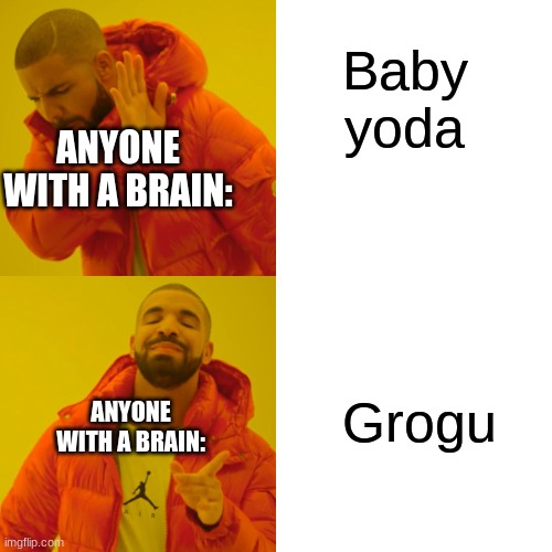 GET IT RIGHT FACEBOOK! | Baby yoda; ANYONE WITH A BRAIN:; Grogu; ANYONE WITH A BRAIN: | image tagged in memes,drake hotline bling | made w/ Imgflip meme maker