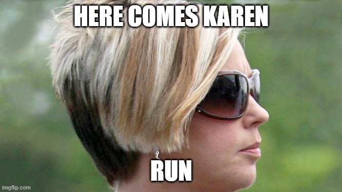 IF YOU SEE A KAREN RUN | HERE COMES KAREN; RUN | image tagged in karen | made w/ Imgflip meme maker