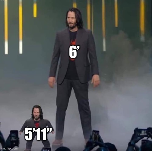 Keanu and Mini Keanu | 6’ 5’11” | image tagged in keanu and mini keanu | made w/ Imgflip meme maker