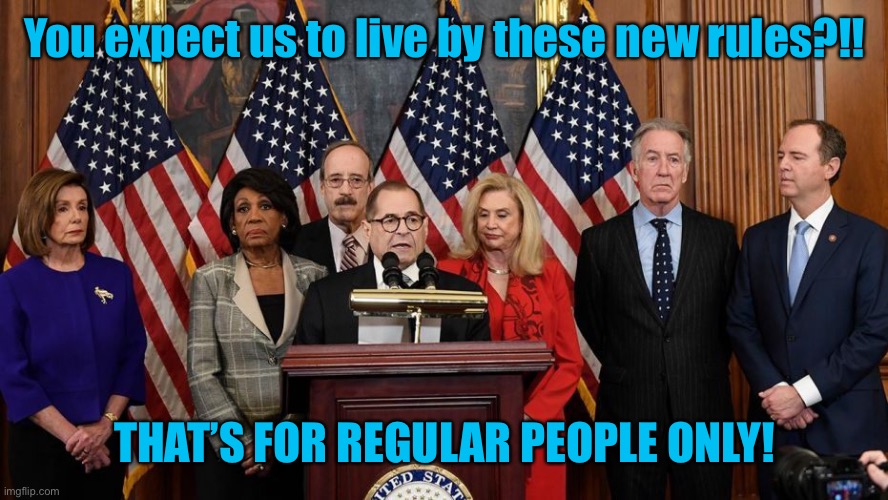 House Democrats | You expect us to live by these new rules?!! THAT’S FOR REGULAR PEOPLE ONLY! | image tagged in house democrats | made w/ Imgflip meme maker