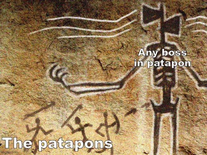Described perfectly | Any boss in patapon; The patapons | image tagged in ancient siren head,patapon | made w/ Imgflip meme maker