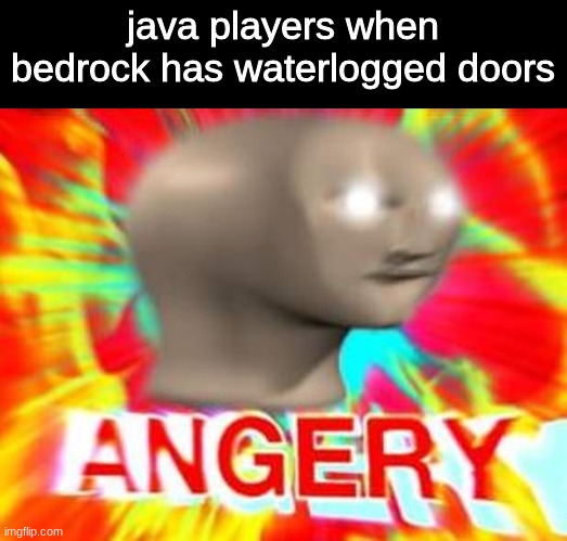 "this is unplayable" 2, electric boogaloo | java players when bedrock has waterlogged doors | image tagged in surreal angery,surreal,memes,funni,minecraft | made w/ Imgflip meme maker