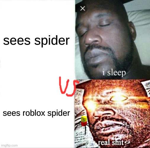 Sleeping Shaq Meme | sees spider; sees roblox spider | image tagged in memes,sleeping shaq | made w/ Imgflip meme maker