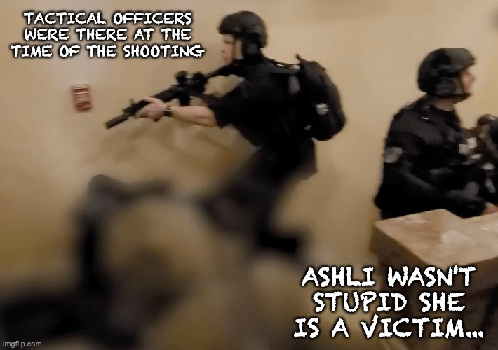TACTICAL OFFICERS WERE THERE AT THE TIME OF THE SHOOTING ASHLI WASN'T STUPID SHE IS A VICTIM... | made w/ Imgflip meme maker