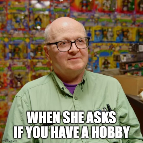 When she asks if you have a hobby | WHEN SHE ASKS IF YOU HAVE A HOBBY | image tagged in toys | made w/ Imgflip meme maker