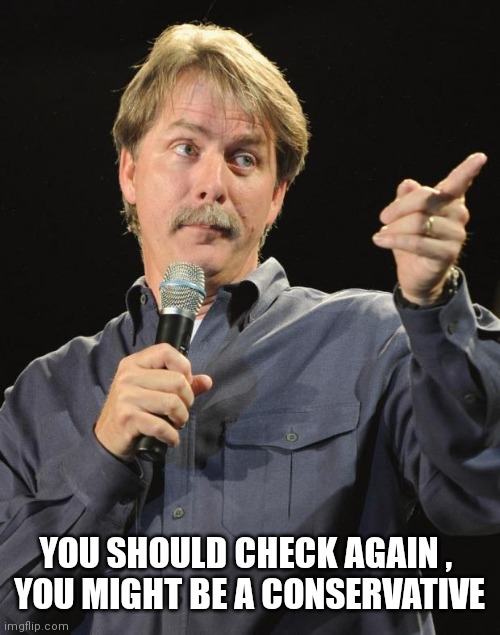 Jeff Foxworthy | YOU SHOULD CHECK AGAIN , 
YOU MIGHT BE A CONSERVATIVE | image tagged in jeff foxworthy | made w/ Imgflip meme maker