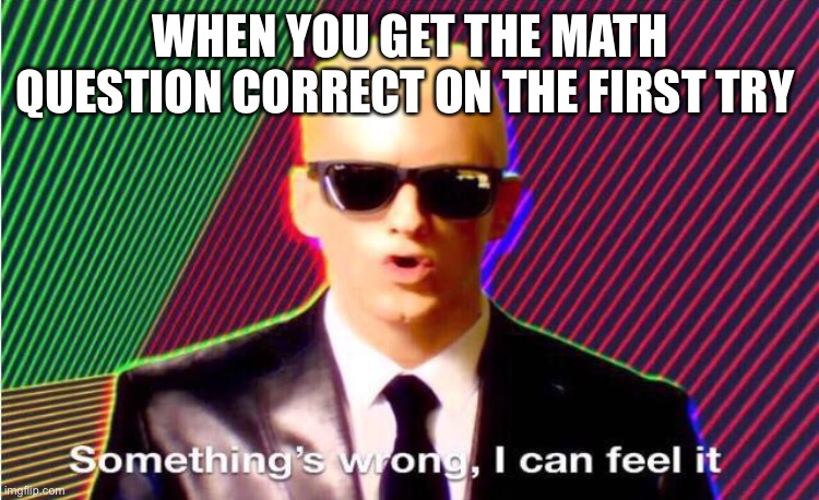 Something’s wrong | WHEN YOU GET THE MATH QUESTION CORRECT ON THE FIRST TRY | image tagged in something s wrong | made w/ Imgflip meme maker