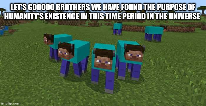 me and the boys | LET'S GOOOOO BROTHERS WE HAVE FOUND THE PURPOSE OF HUMANITY'S EXISTENCE IN THIS TIME PERIOD IN THE UNIVERSE | image tagged in me and the boys | made w/ Imgflip meme maker