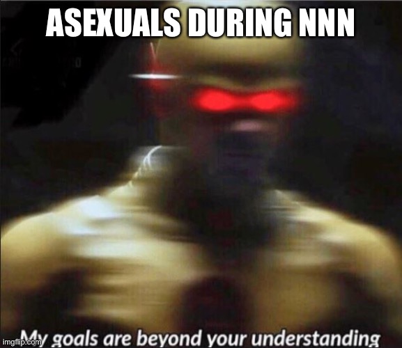 NNN | ASEXUALS DURING NNN | image tagged in my goals are beyond your understanding | made w/ Imgflip meme maker